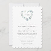 Mountain Meadow Waterverf Hart Monogram Bruiloft Kaart (Voorkant)