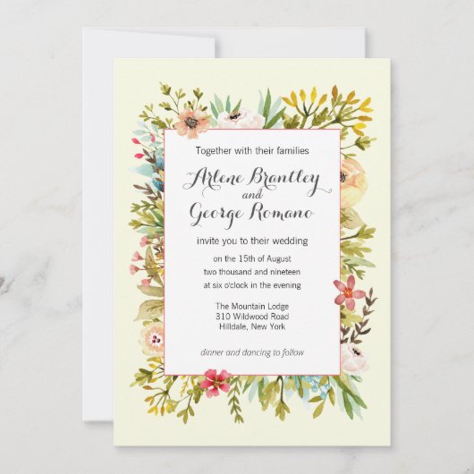 Mountain Meadow Waterverf Wildflowers Bruiloft Kaart (Voorkant)