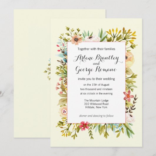 Mountain Meadow Waterverf Wildflowers Bruiloft Kaart (Voorkant / Achterkant)