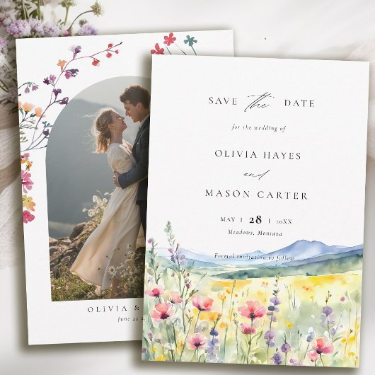 Mountain Meadow Wildflowers Modern Boho Wedding Save The Date