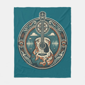 Mountain Melody Acoustic Guitar Crest Fleece Blank Deken