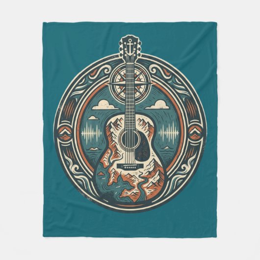 Mountain Melody Acoustic Guitar Crest Fleece Blank Deken (Voorkant)