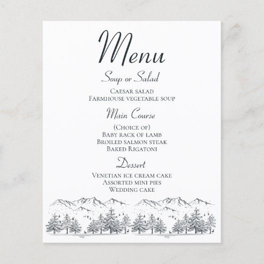 Mountain Menu Rustic Wedding Country Winter (Voorkant)