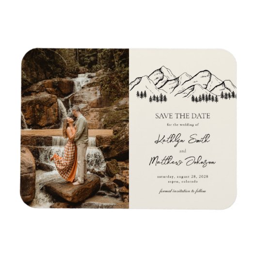 Mountain Minimalist Outdoor Wedding Save The Date Magneet (Horizontaal)