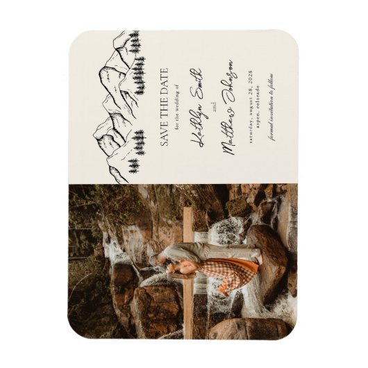 Mountain Minimalist Outdoor Wedding Save The Date Magneet (Verticaal)