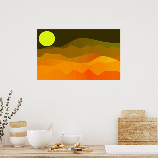 Mountain Moon Landschap Minimalistische Retro Stij Poster (Keuken)