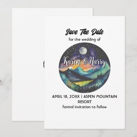 Mountain Moon Star Bewaar de datum buiten Kaart (Voorkant / Achterkant)