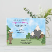 Mountain Moose verjaardagsuitnodiging voor meisjes Kaart (Staand voorkant)