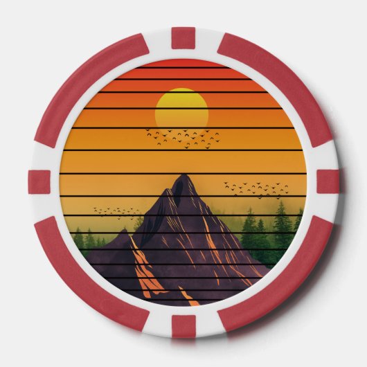 MOUNTAIN NATUUR  ZONSONDERGANG LANDSCHAP POKER CHIPS (Voorkant)