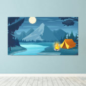 Mountain night camping canvas afdruk (Insitu (Houten vloer))