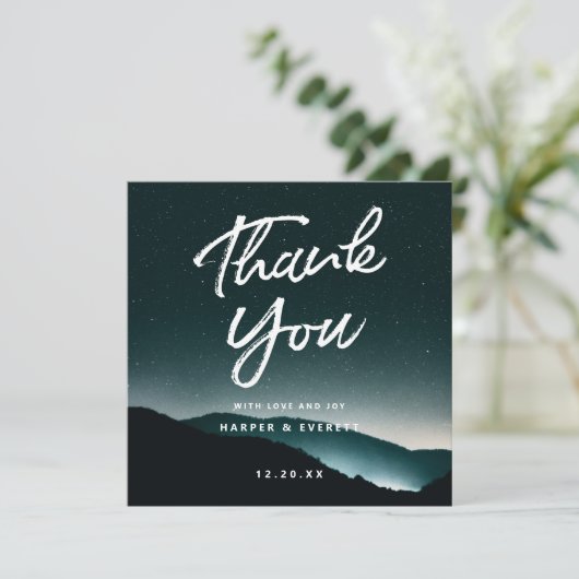 Mountain Night Dark Starlit Sky Wedding Square Bedankkaart (Staand voorkant)