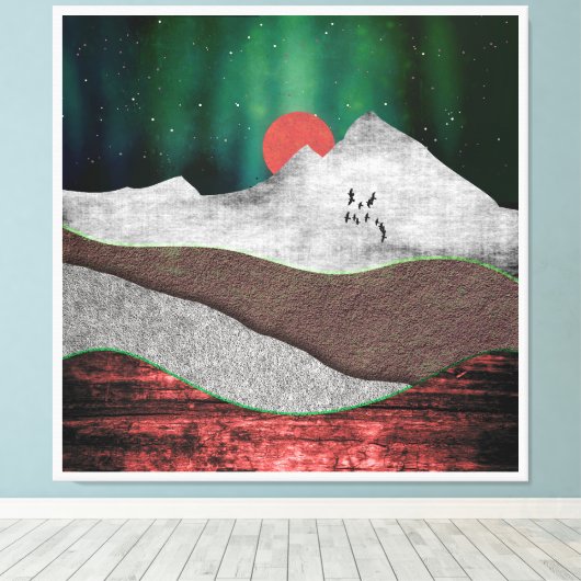 Mountain Northern Lights Canvas Afdruk (Insitu (Houten vloer))