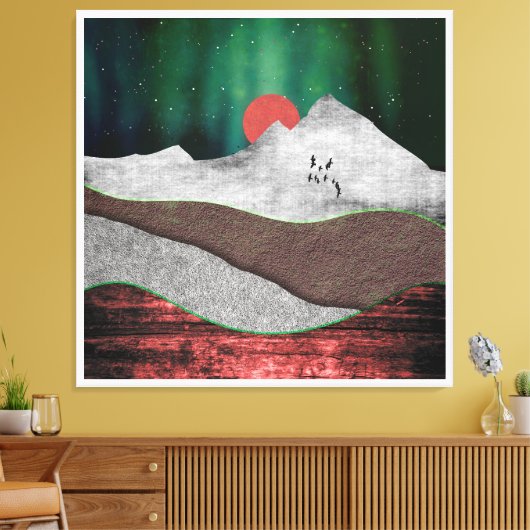 Mountain Northern Lights Canvas Afdruk (Insitu (Woonkamer))