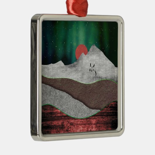 Mountain Northern Lights Metalen Ornament (Rechts)