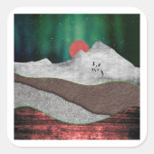 Mountain Northern Lights Vierkante Sticker (Voorkant)