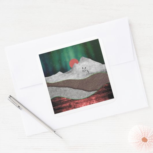 Mountain Northern Lights Vierkante Sticker (Envelop)