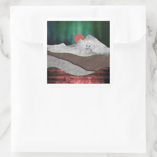 Mountain Northern Lights Vierkante Sticker (Tas)