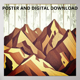 Mountain Panorama op rustieke houten achtergrond Poster