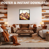 Mountain Panorama op rustieke houten achtergrond Poster