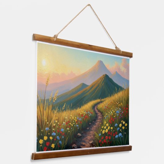 Mountain Pathway in Wildflower Meadow - Golden Hou Hangend Wandkleed (Gebogen)