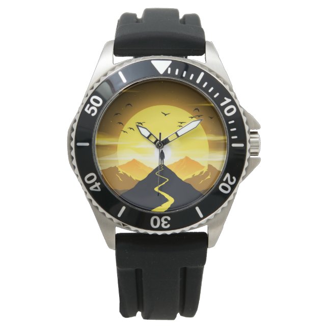Mountain Peak Silhouette with a winding. Pedestal Horloge (Voorkant)