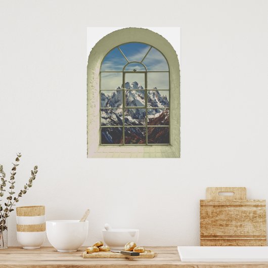 Mountain Peaks Faux Window Uitzicht Poster (Keuken)