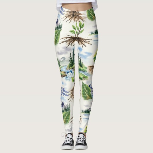 Mountain Peaks Naadloos Patroon Leggings (Voorkant)