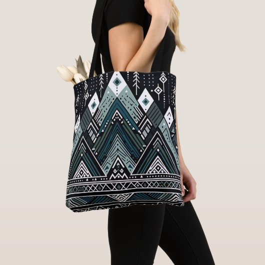 Mountain Peaks Tribal Geometrische Canvas tas (Dichtbij)