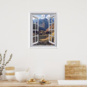 Mountain Peaks Trompe l'oeil Faux Window Uitzicht Poster (Keuken)
