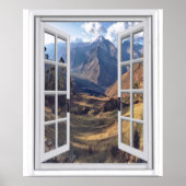 Mountain Peaks Trompe l'oeil Faux Window Uitzicht Poster (Voorkant)
