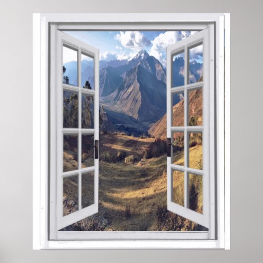 Mountain Peaks Trompe l'oeil Faux Window Uitzicht Poster (Voorkant)
