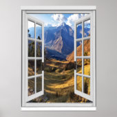 Mountain Peaks Uitzicht Trompe l'oeil Fake Window Poster (Voorkant)