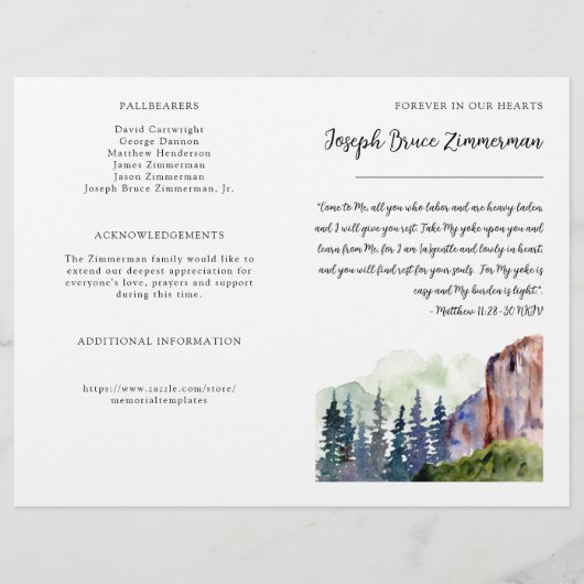 Mountain Photo Funeral Memorial Bifold Program (Voorkant)