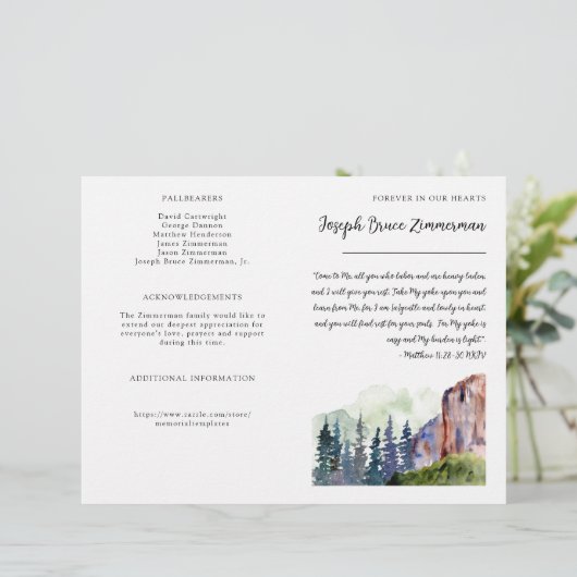 Mountain Photo Funeral Memorial Bifold Program (Staand voorkant)
