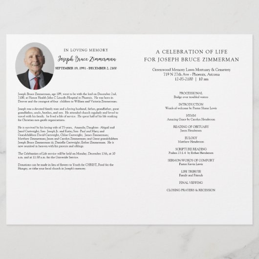 Mountain Photo Funeral Memorial Bifold Program (Achterkant)