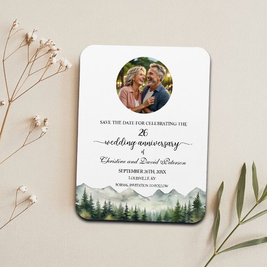 Mountain Pine 26 Wedding Jubileum Save the Date Magneet