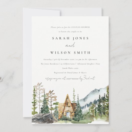 Mountain Pine Forest Cabin Couples Shower Invite Bedankkaart (Voorkant)