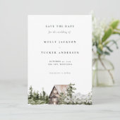 Mountain Pine Forest Cabin Photo Save the Date Kaart (Staand voorkant)