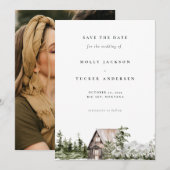 Mountain Pine Forest Cabin Photo Save the Date Kaart (Voorkant / Achterkant)