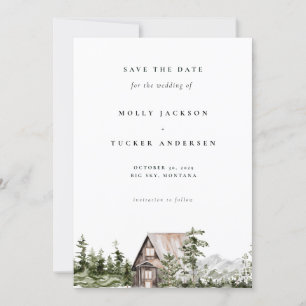 Mountain Pine Forest Cabin Photo Save the Date Kaart