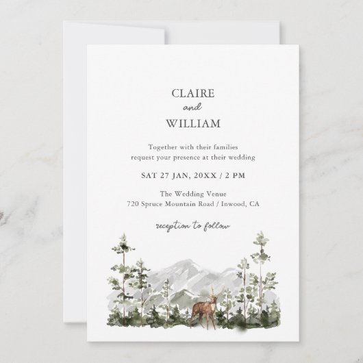 Mountain Pine Forest Wedding Invitation Kaart (Voorkant)