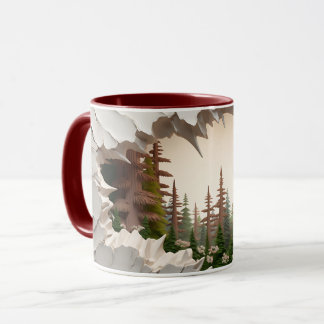 Mountain & Pine Tree Cut-Out Keramische Koffie Mok