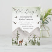 Mountain Pine Tree Forest Deer Boy Baby shower Kaart (Staand voorkant)