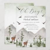 Mountain Pine Tree Forest Deer Boy Baby shower Kaart (Voorkant / Achterkant)