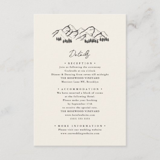 Mountain Pine Tree Minimalistische Outdoor Bruilof Informatiekaartje (Voorkant)