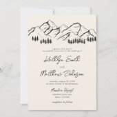 Mountain Pine Tree Minimalistische Outdoor Bruilof Kaart (Voorkant)