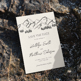 Mountain Pine Tree Minimalistische Outdoor Bruilof Save The Date
