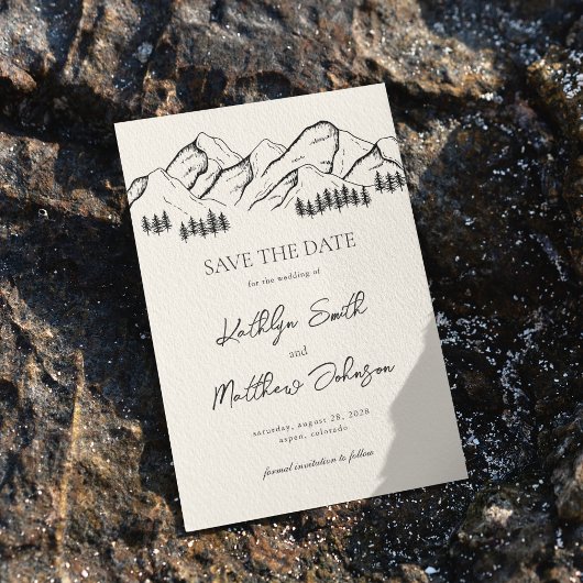 Mountain Pine Tree Minimalistische Outdoor Bruilof Save The Date