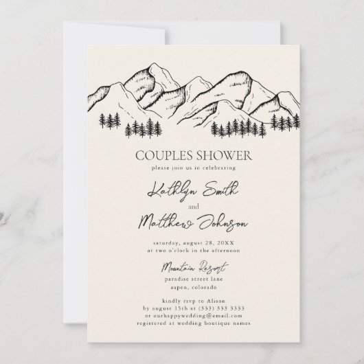 Mountain Pine Tree Rustieke Outdoor Couples Douche Kaart (Voorkant)