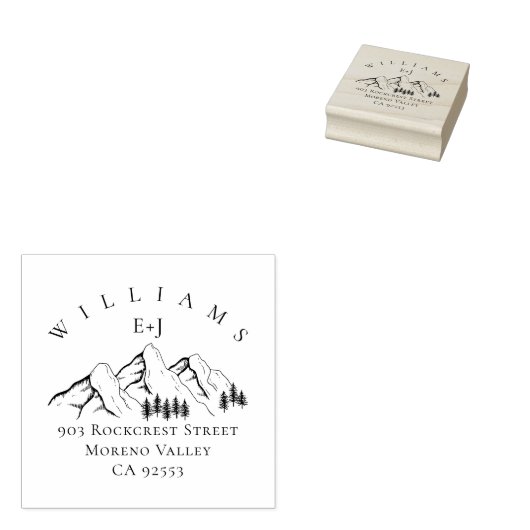 Mountain Pine-tree Wedding Initialen Retouradres Rubberstempel (Gestempeld)